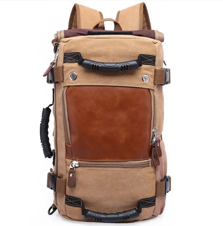 KAKA large capacity canvas travel backpack for men, solid vintage style, arcuate shoulder strap, 48x18x30cm