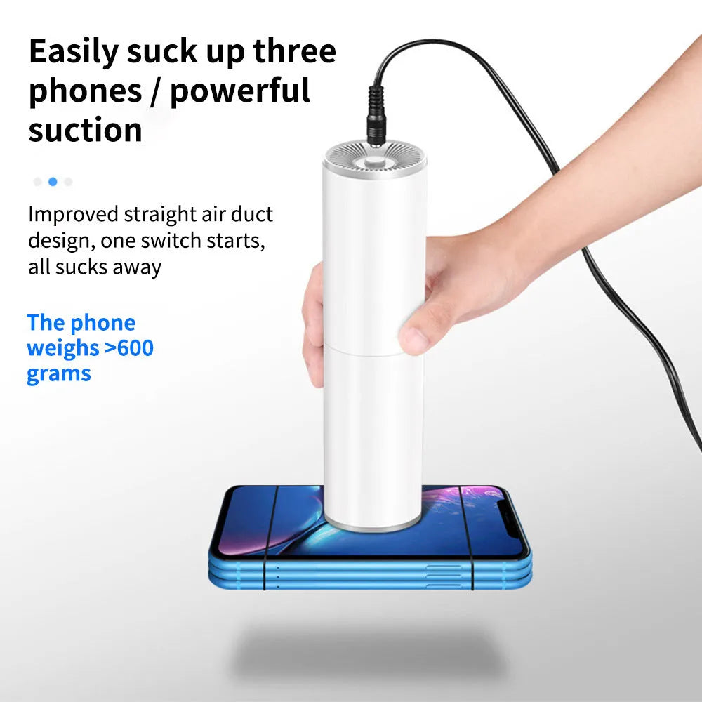 Handheld car vacuum cleaner, 120W 12V, 21.5cm high and 5.4cm diameter, with 3m cord and two nozzles, in white or black