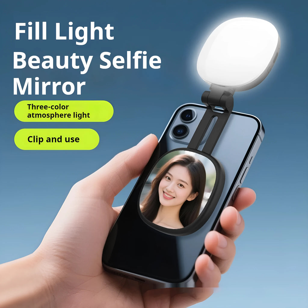 Mobile phone magnetic selfie fill light with adjustable three-colour temperature and universal phone holder