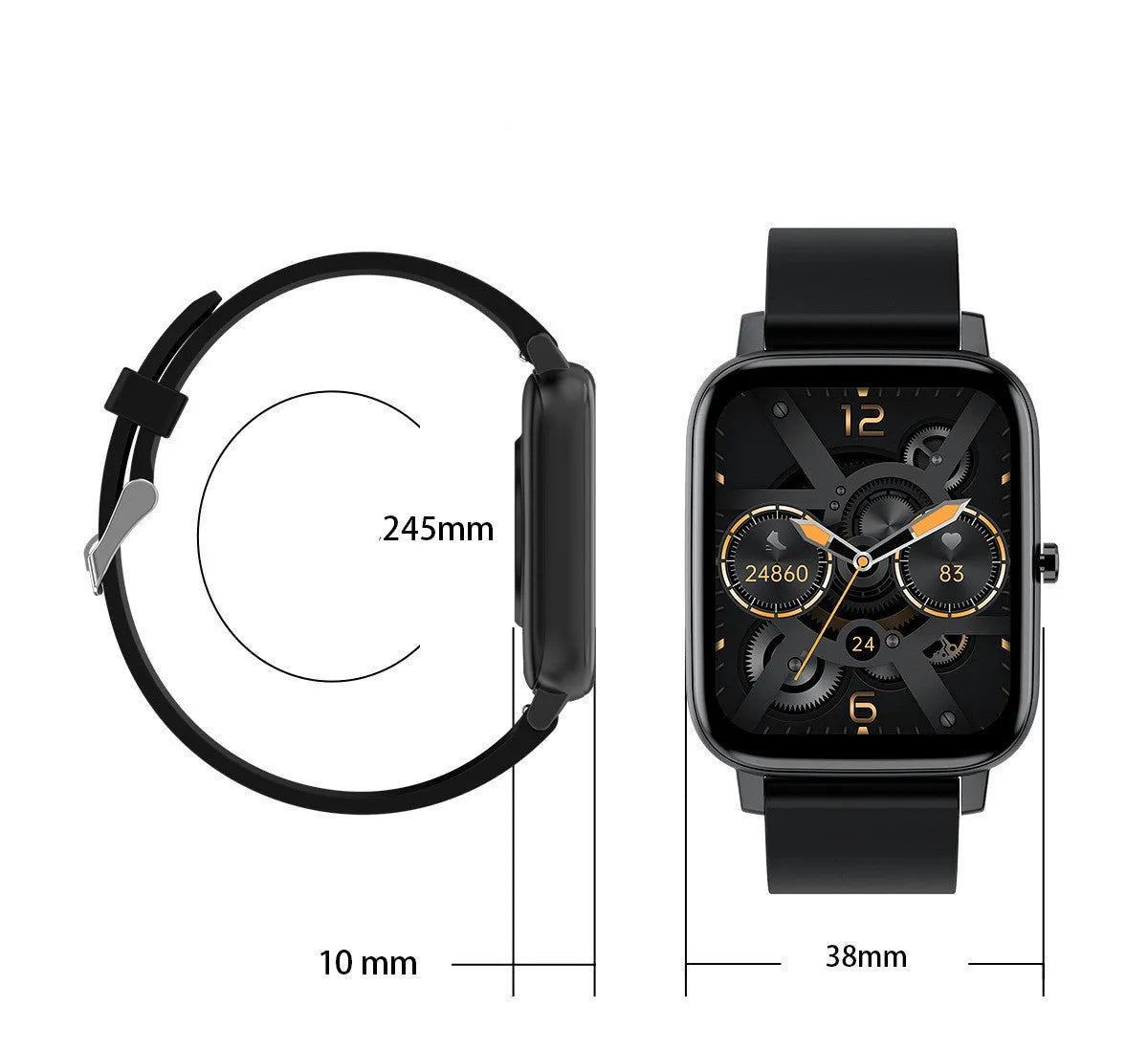 H80 sports smart watch with black silicone strap showing ECG and blood oxygen monitoring on screen