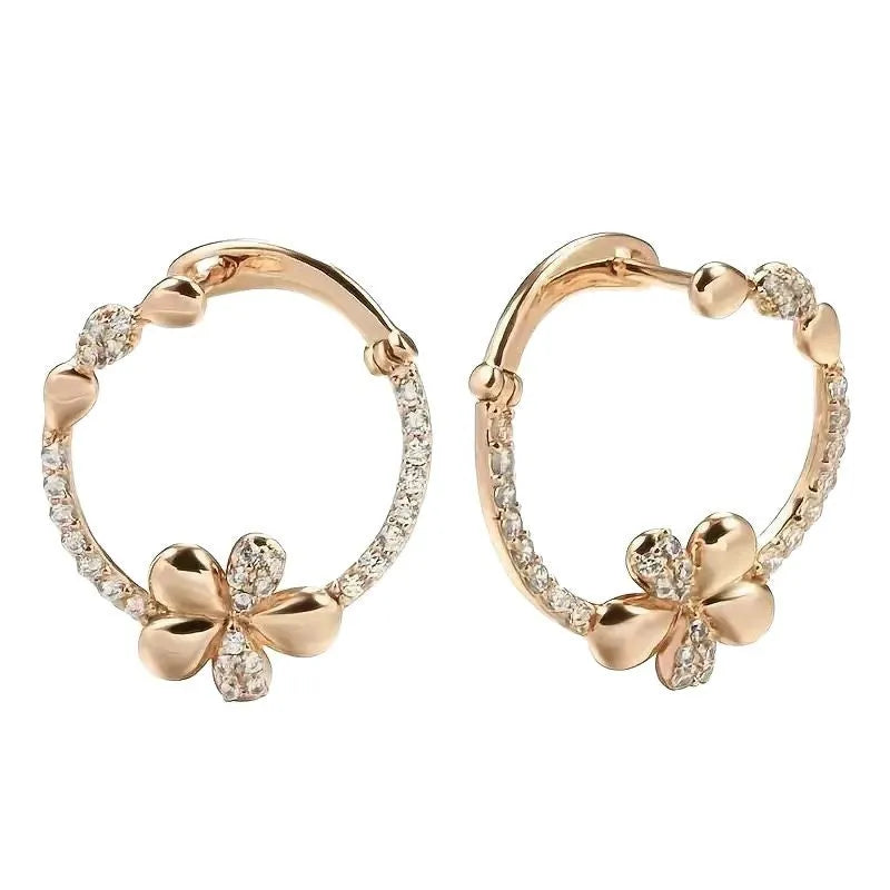Copper round ring earrings with geometric design and electroplated finish for women