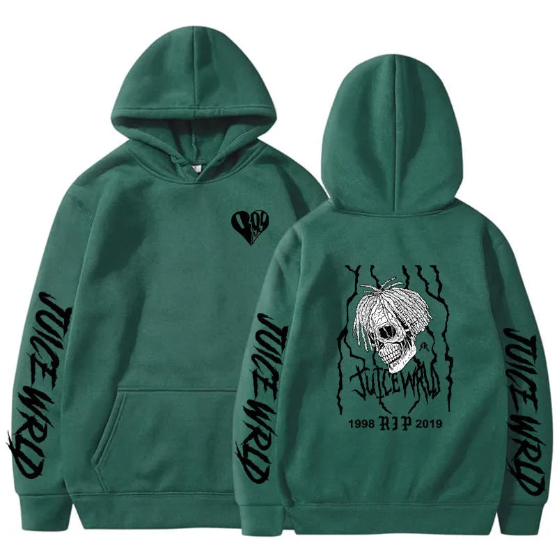 Printed loose hoodie unisex cotton blend long sleeve in white or black, sizes S to XXXL