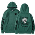 Printed loose hoodie unisex cotton blend long sleeve in white or black, sizes S to XXXL