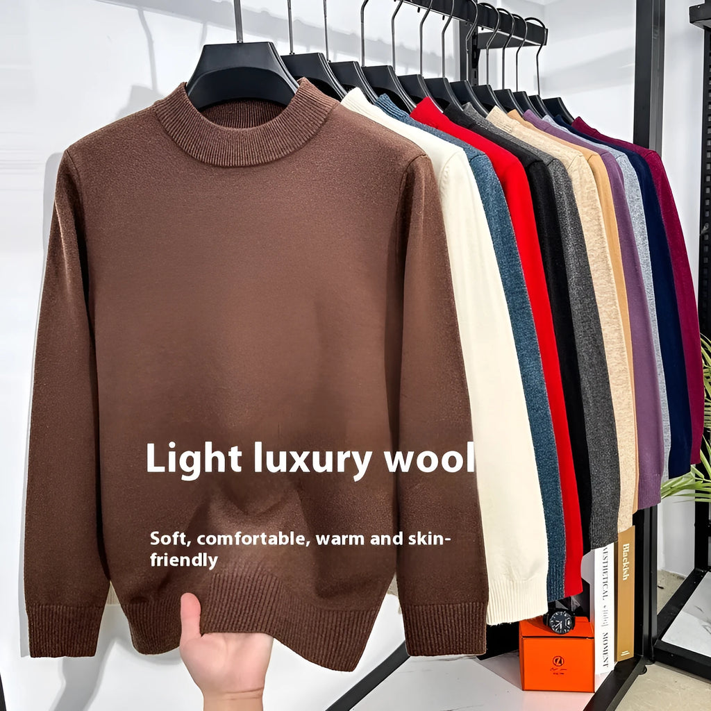Men's half turtleneck knitwear pullover in fine wool yarn with long sleeves and solid colour