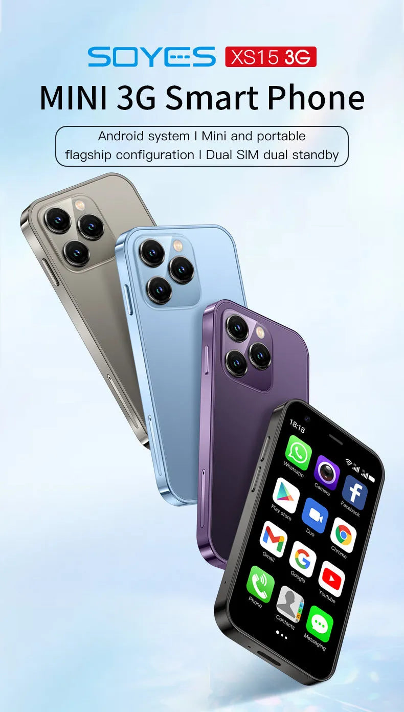 S23PRO XS15 mini smartphone in black, green and pink purple colours with straight plate design