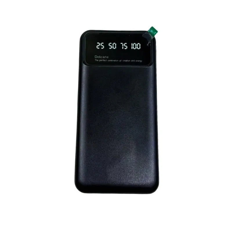 Black ultra-thin 10000mAh power bank with creative design showing compact dimensions
