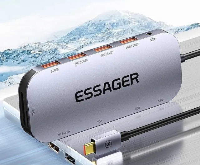 11-in-1 USB-C expansion dock with Gigabit Ethernet port, HDMI, USB-A ports and 20cm cable