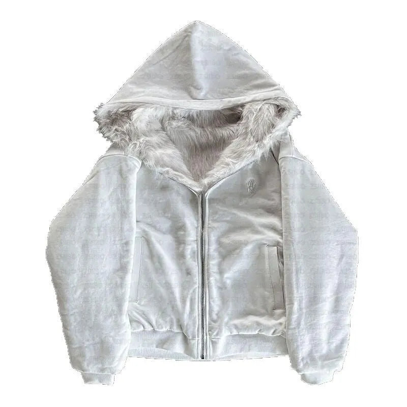 Casual loose-fitting polyester coat in solid black or white colour with long sleeves