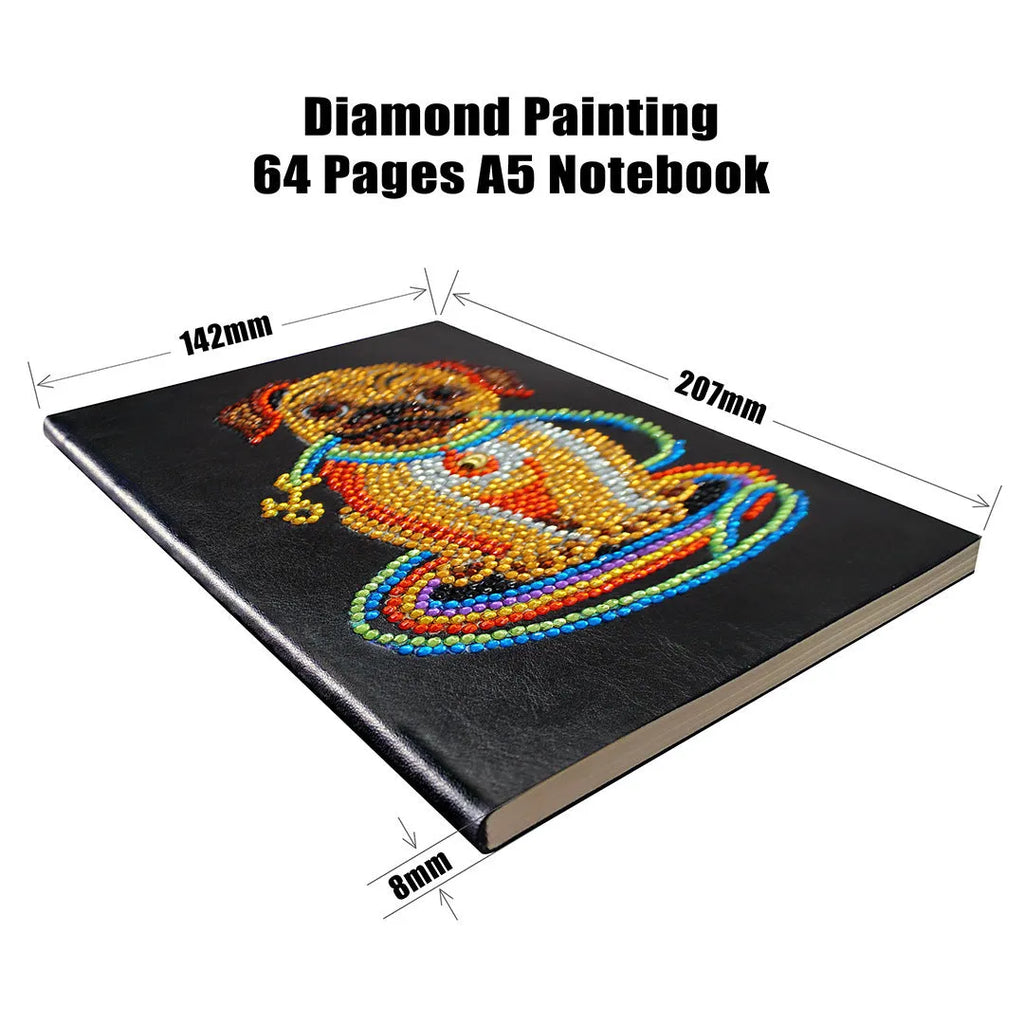 Black A5 hardcover diamond painting notebook with 50 blank pages for craft storage.