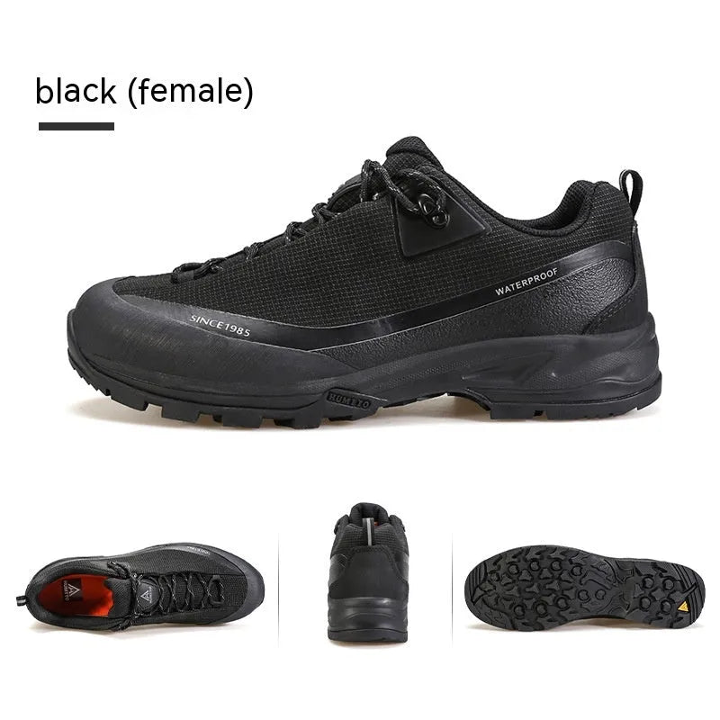 Men's leather mesh low-top mountain climbing shoes with round toe and non-slip rubber outsole