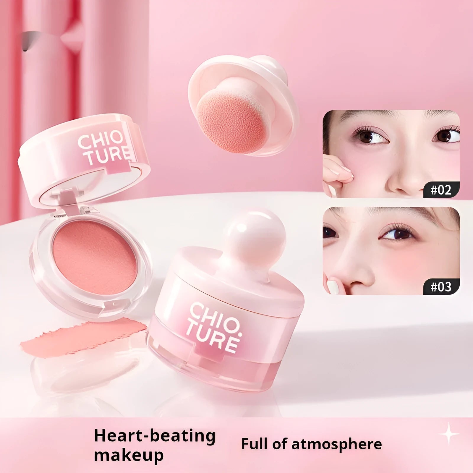 Blush mud can powder blusher with shimmer effect in four nude monochrome shades