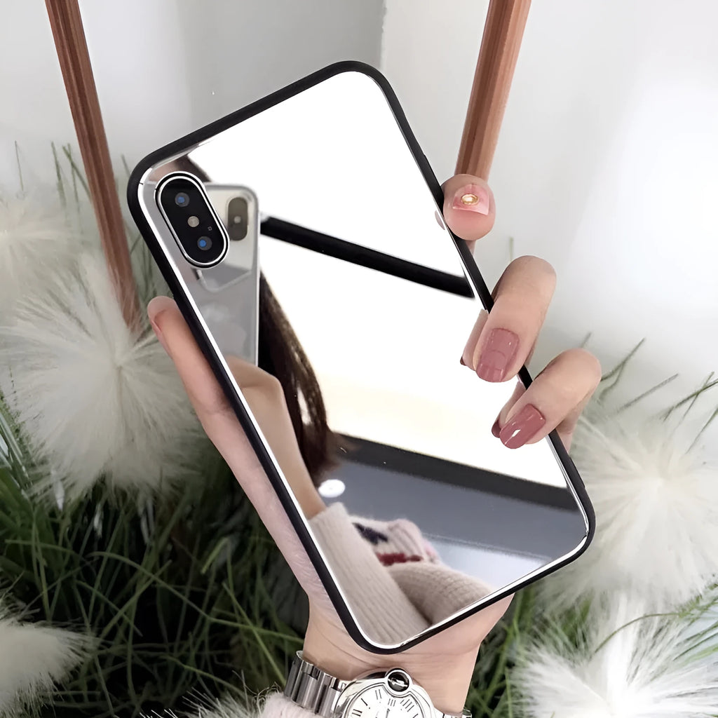 Black mirror back cover case for iPhone showing reflective surface.