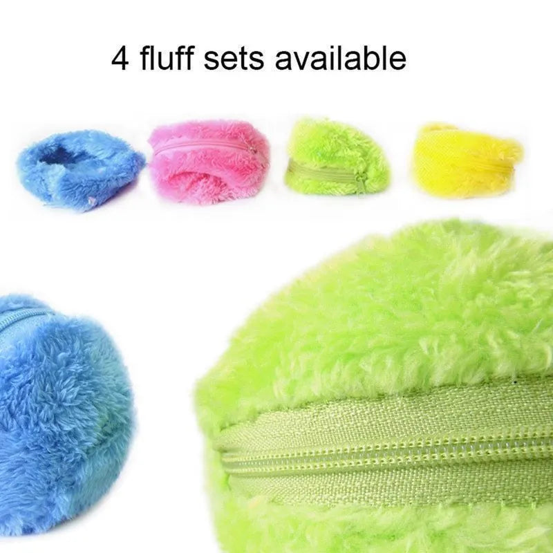 8cm electric pet toy ball with soft plush hood covering and plastic core, shown for interactive dog and cat play