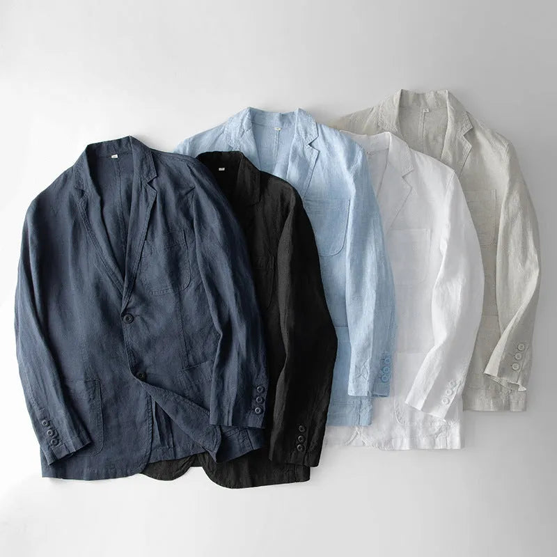 Men's casual linen suit jacket in loose fit with long sleeves available in five colours