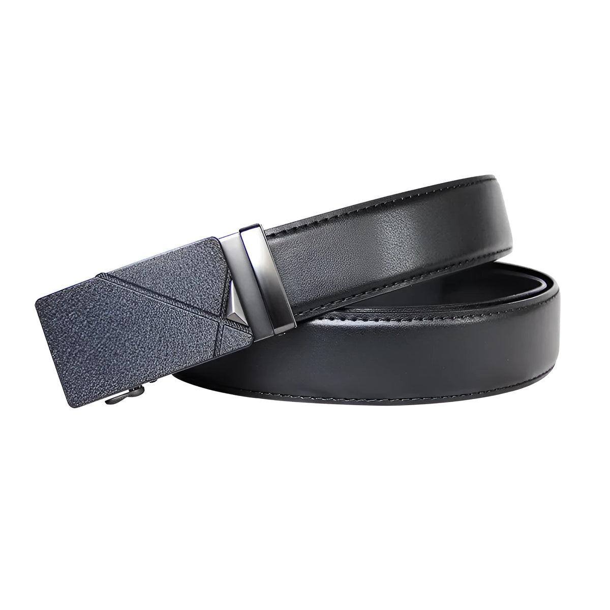 Men's automatic buckle leather belt in two-layer cowhide, 3.4cm wide, with alloy buckle, shown in Black