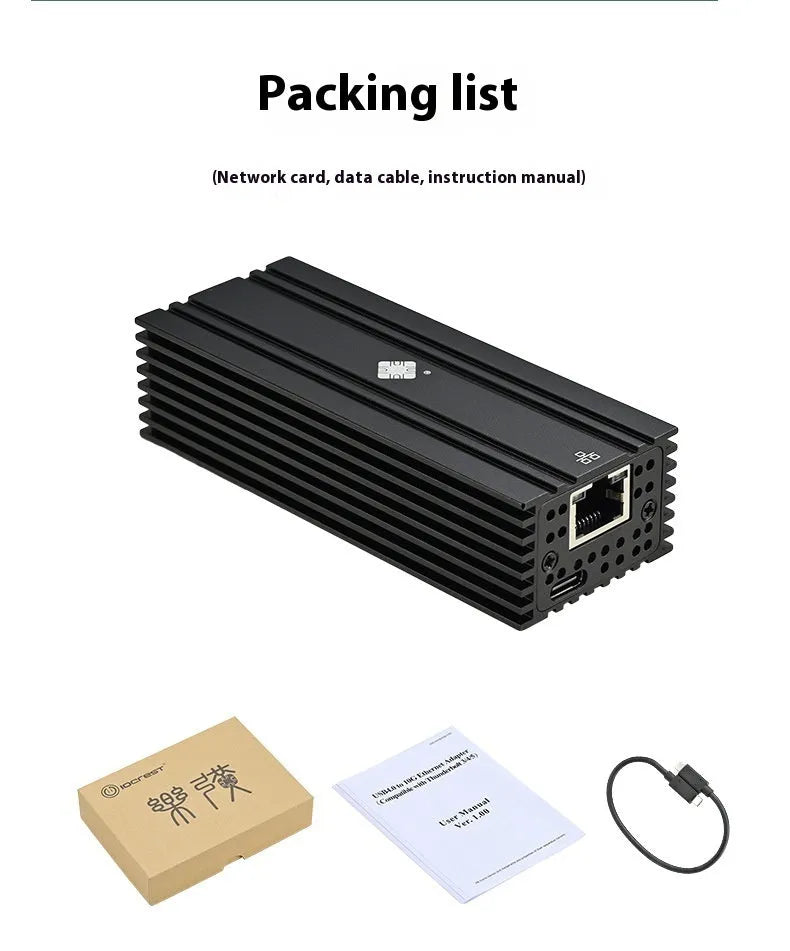 Black USB4 to 10 Gigabit Ethernet network adapter with 20cm cable