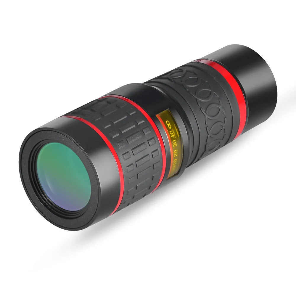 20x magnification mobile phone telescope with universal clip and single eyemask on a smartphone
