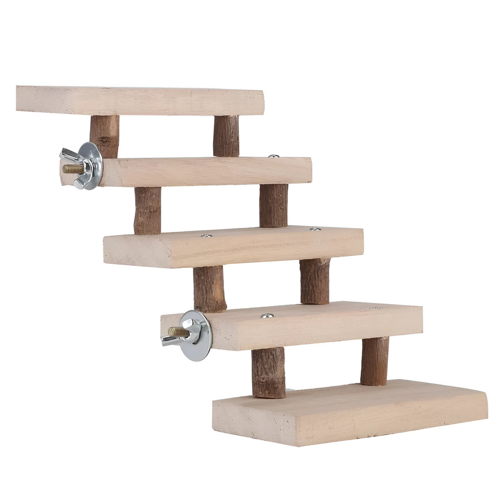 Wooden log stairs pet toy with five steps, 10cm wide, colour B, for small animal cages