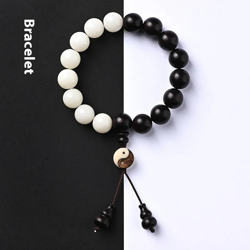 11mm white bodhi bracelet with blackwood eight-diagram beads in retro style
