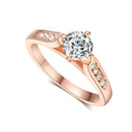 Rose gold plated engagement ring with 3mm zircon stone and copper band, hand polished