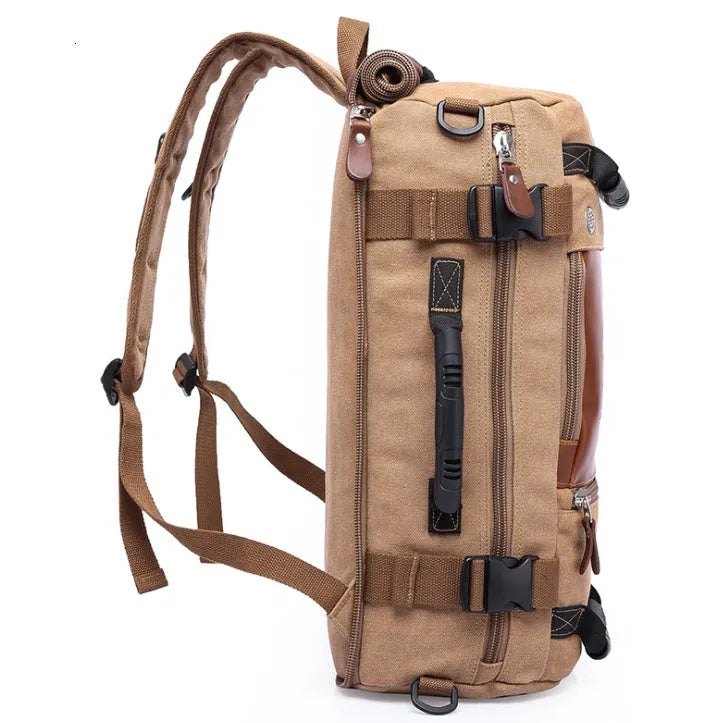 KAKA large capacity canvas travel backpack for men, solid vintage style, arcuate shoulder strap, 48x18x30cm