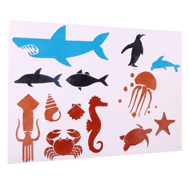 White plastic children's drawing stencil sets showing multiple template designs for tracing and artwork creation