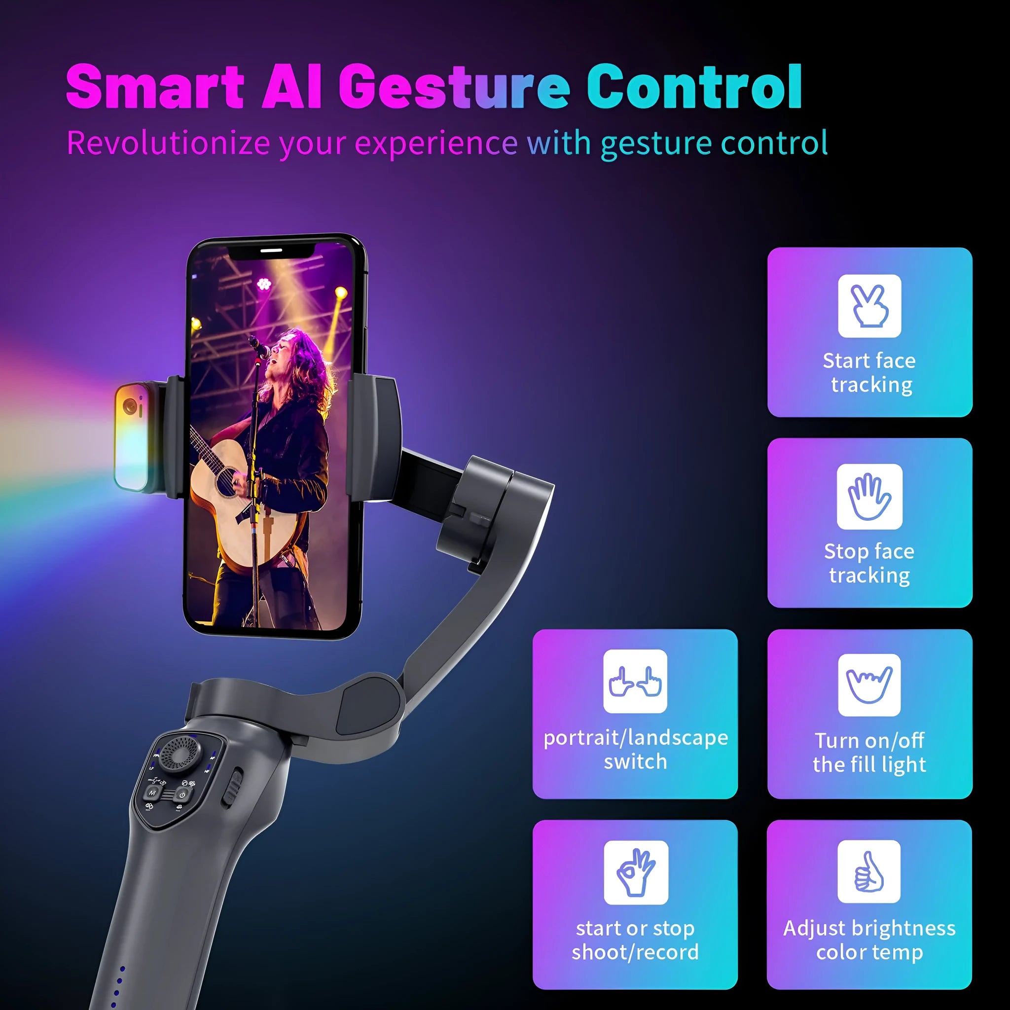 RK series foldable handheld smartphone gimbal stabiliser in gun colour with tripod head