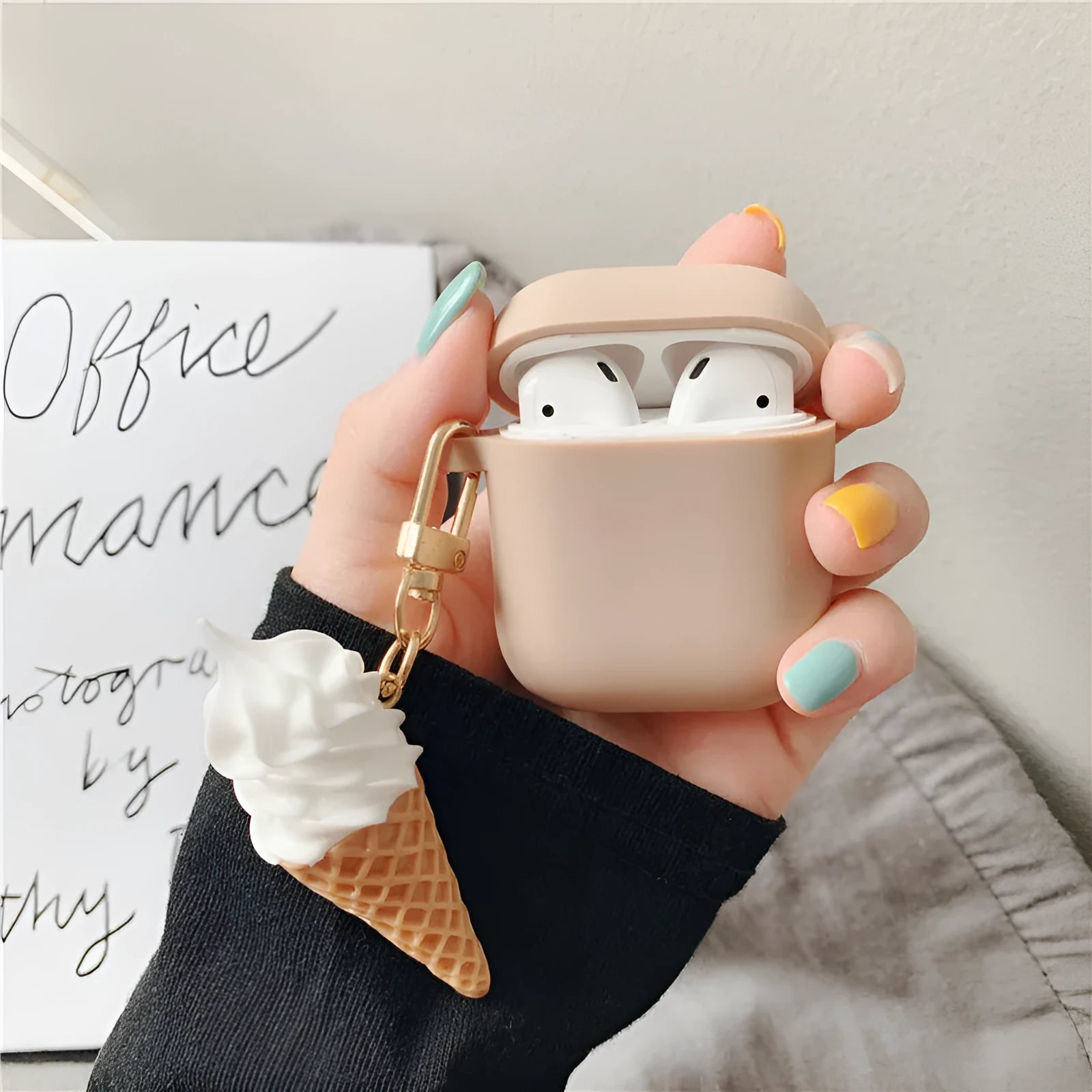 Cylinder ice cream design silicone protective case for Apple Airpods 2 wireless headphones in assorted colours.