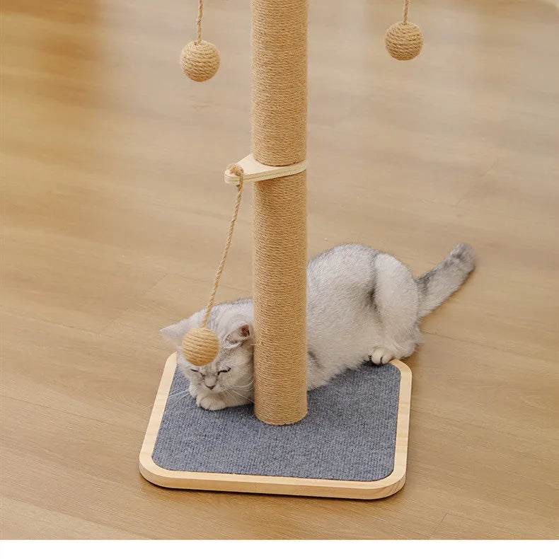 Pine wood cat climbing frame with scratch-resistant hanging ball and carpet leather surfaces