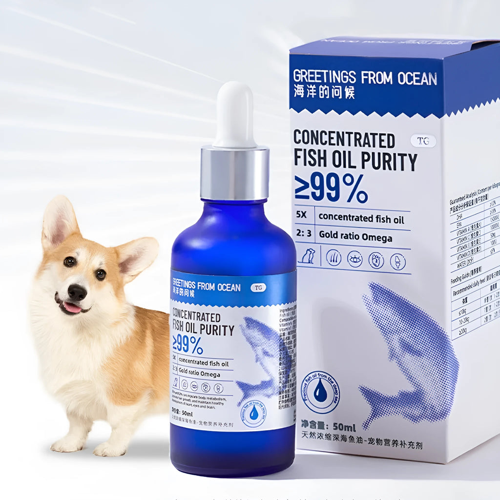 50ml deep sea fish oil supplement bottle for dogs and cats with phospholipid oil and vitamins A C D E