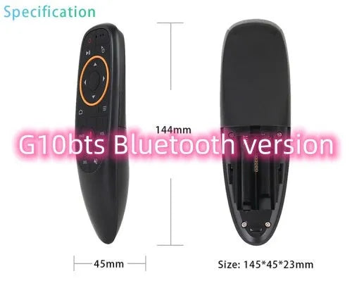 G10 G10S voice remote control with black plastic shell and silicone buttons for Android TV