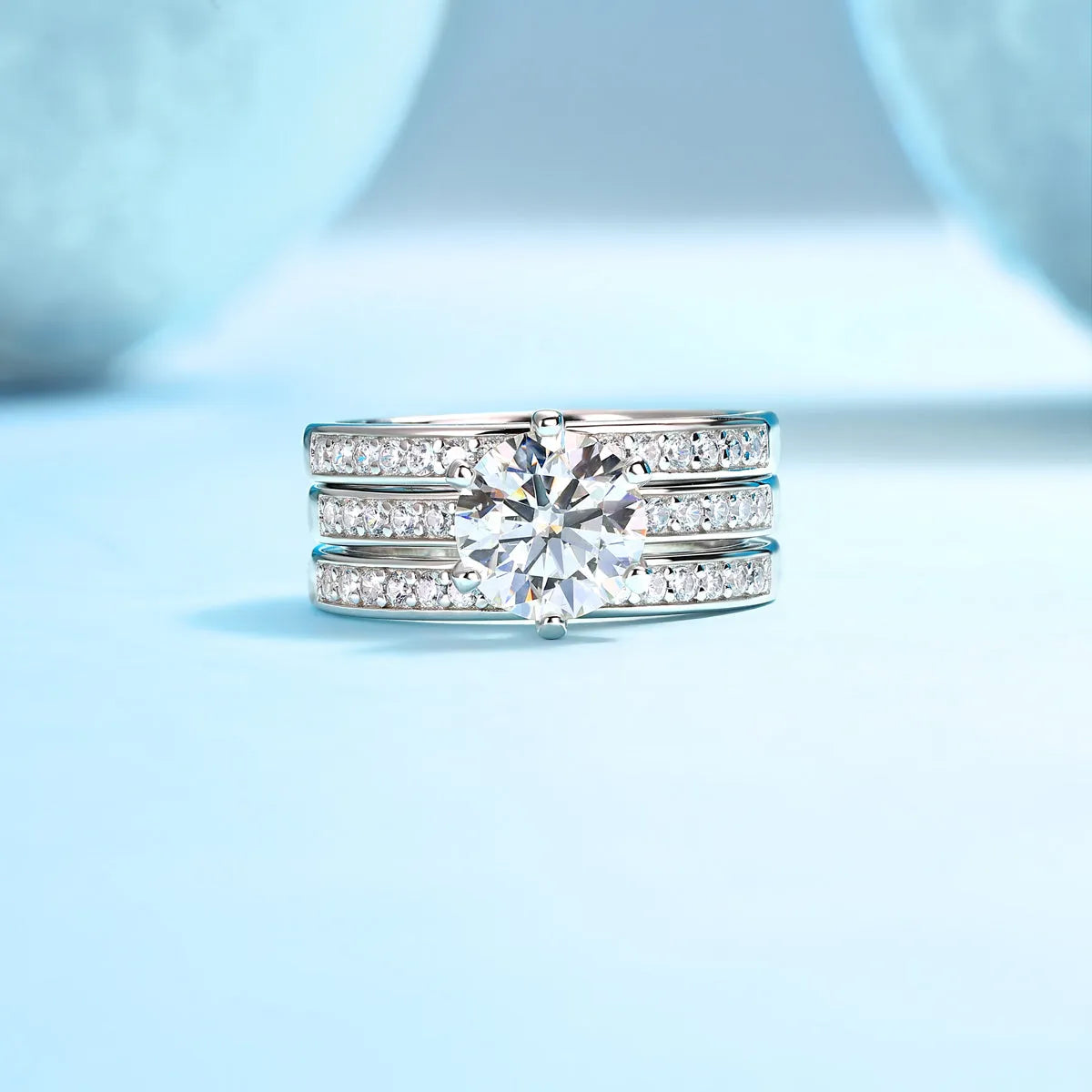 2 carat moissanite wedding ring set in S925 silver with platinum plating, sizes 5 to 9, gift box