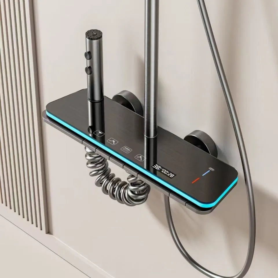 Aluminium digital display shower head set with temperature control and concealed installation