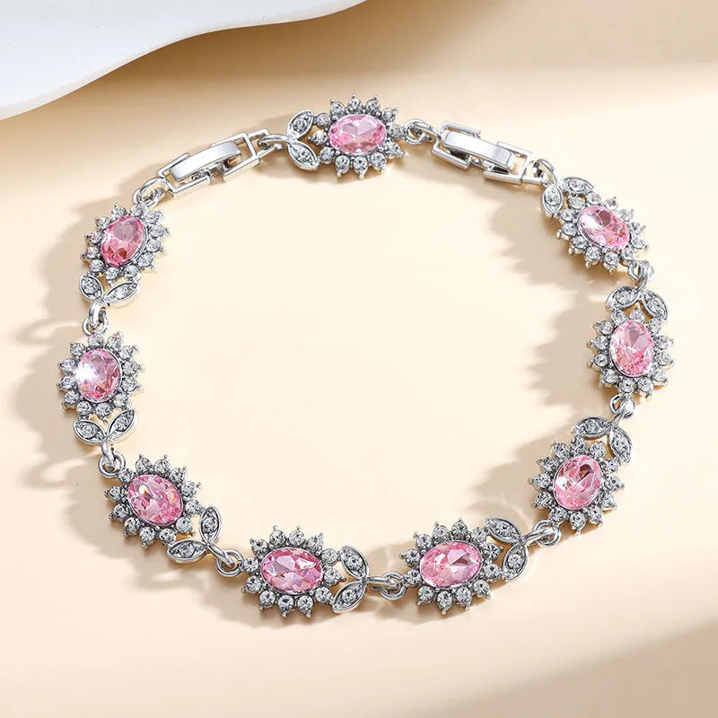 Women's simple inlaid zircon bracelet with electroplated finish in one of nine available colour options