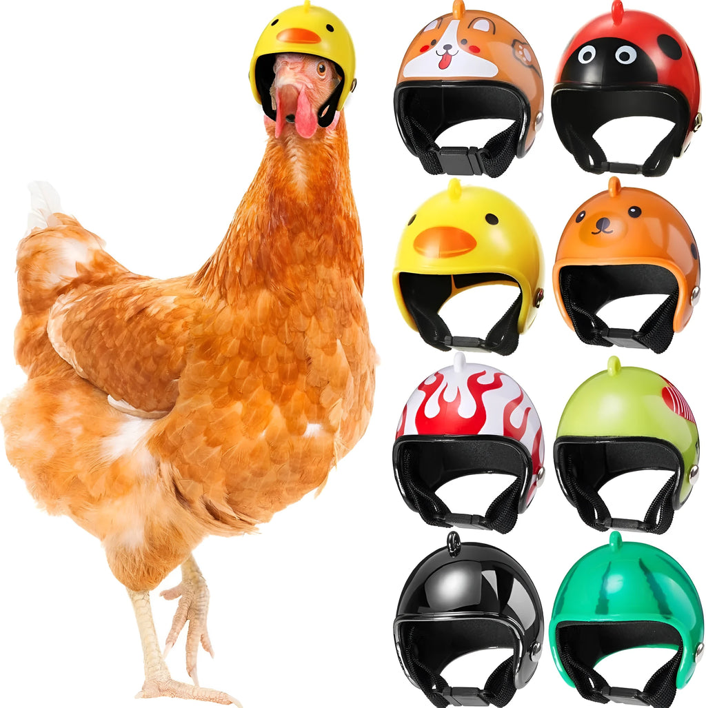Small adjustable pet helmet for chickens and birds with elastic bands and sponge lining