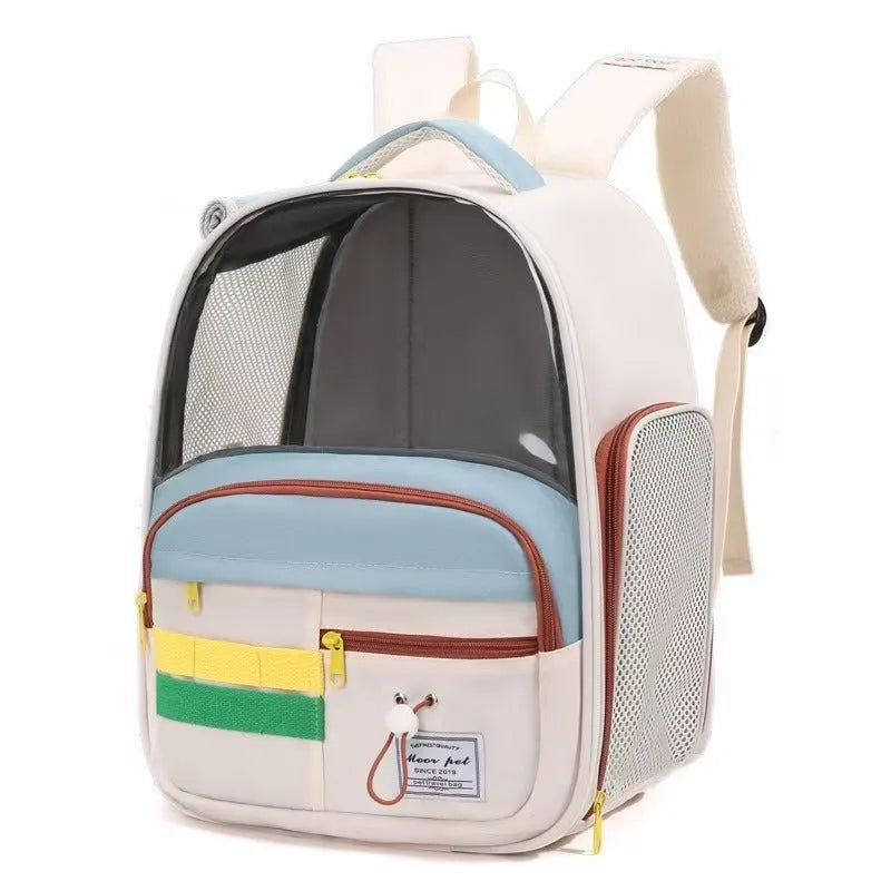 Oxford cloth pet bag in backpack or handbag style with colour matching pattern, medium hardness pet carrier