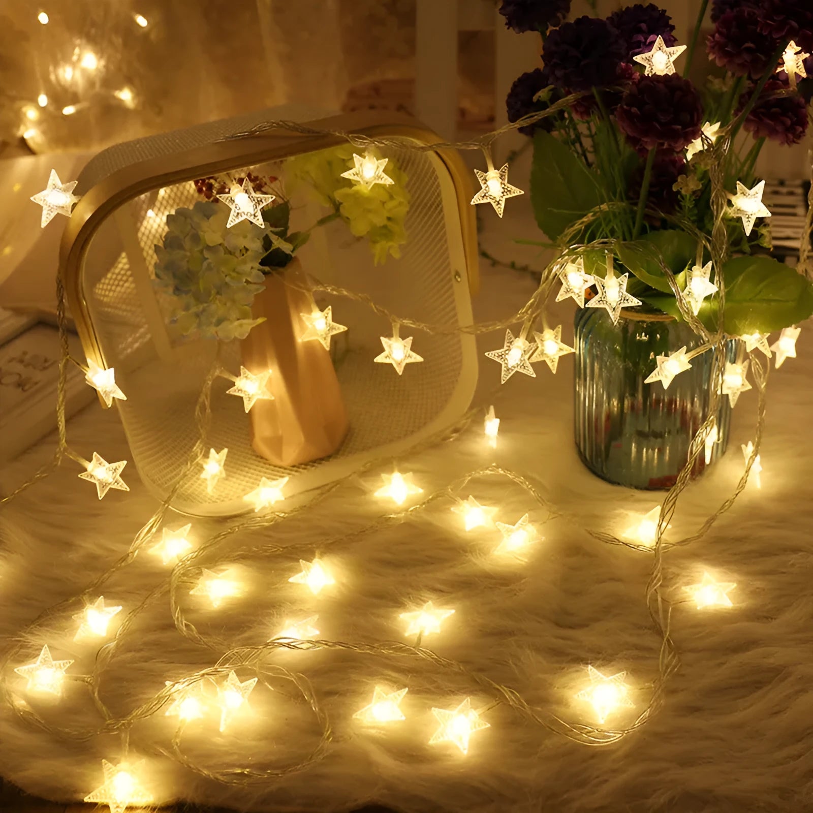 LED star light string 3 metre 20 warm white lights glass shell outdoor holiday decoration