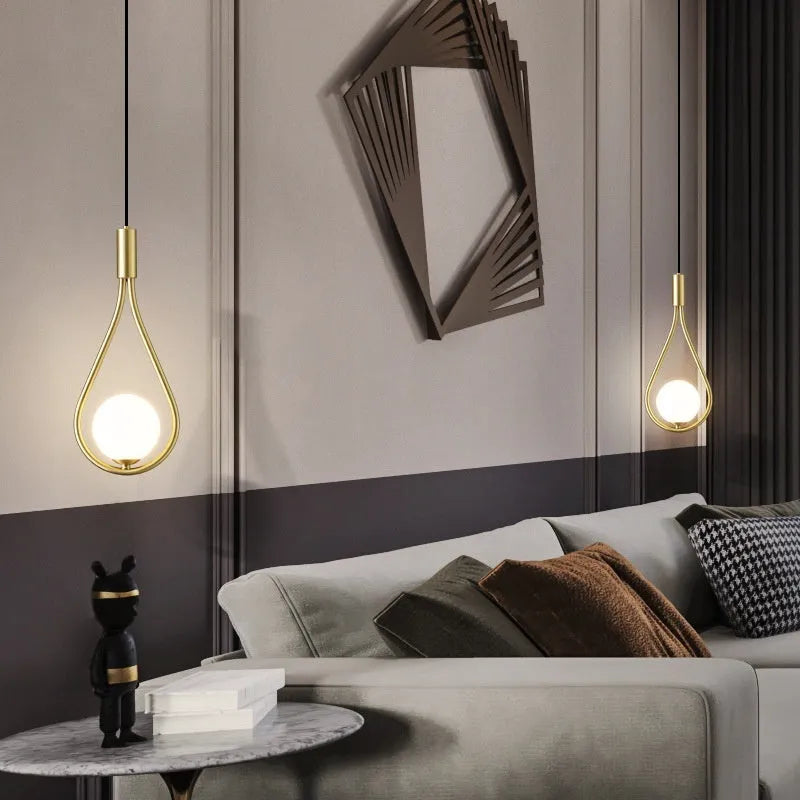 Copper modern minimalist bedside chandelier with choice of honeycomb or milk white lamp covers.