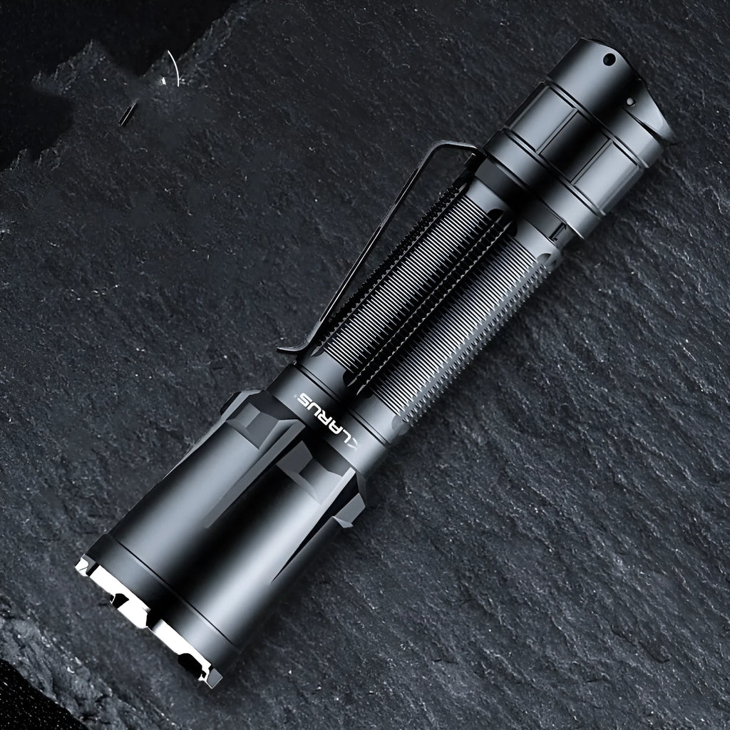 Black XT11GT PRO tactical flashlight with aluminium alloy body, 3100mAh battery, and accessories