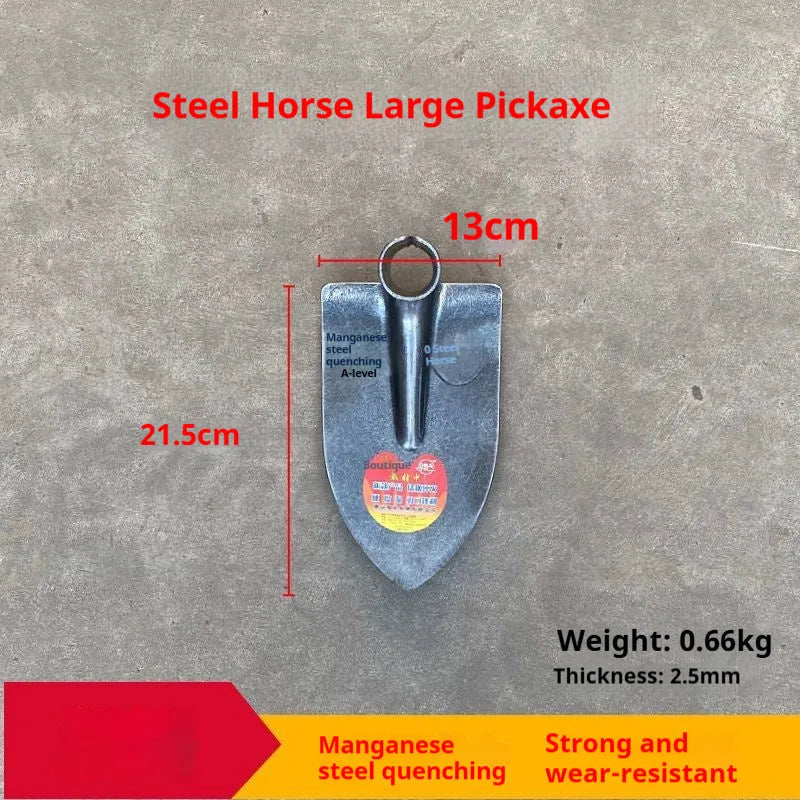 Steel horse pointed agricultural hoe with manganese steel head for weeding and soil preparation