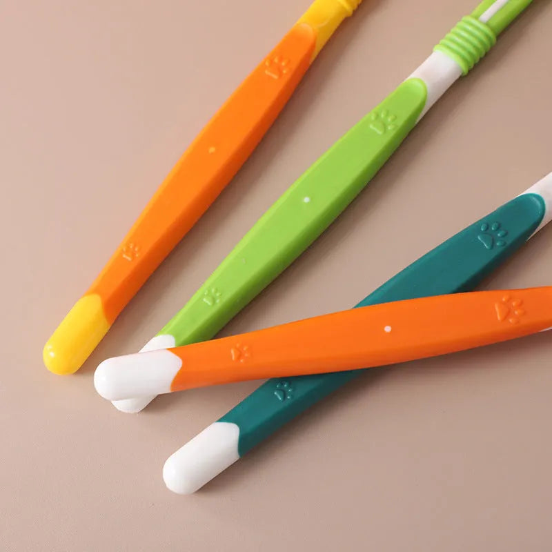Plastic nylon pet toothbrush for dogs and cats, single sealed-bag pack, six colour options
