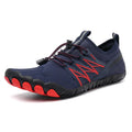 Lightweight indoor fitness training shoes with striped mesh upper and rubber sole in multiple colours.