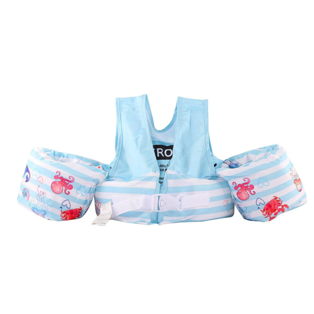 Children's polyester swimsuit with integrated lengthened arm swimming ring in cartoon pattern
