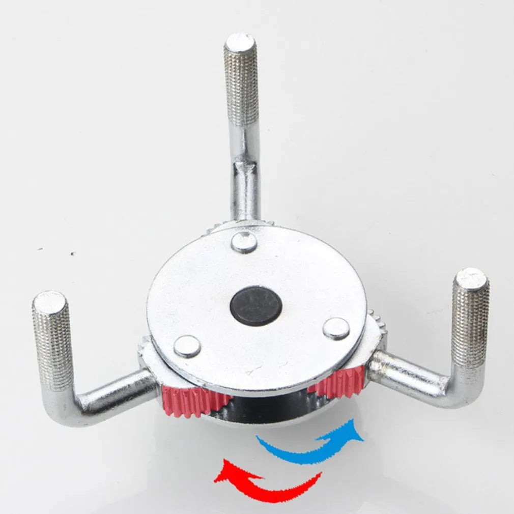 Round three-jaw oil filter wrench with frosted surface treatment and metric system listing, silver colour option