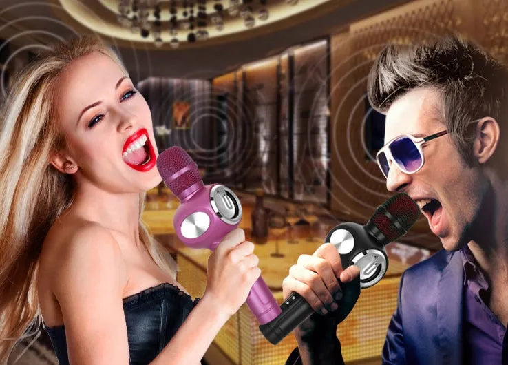 Yaerjia E108 black mobile microphone with built-in speaker for portable karaoke singing