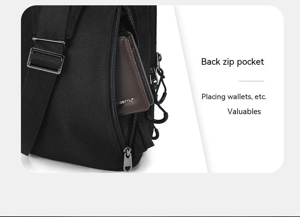 Casual black waterproof chest pack with soft TPU surface and single shoulder strap