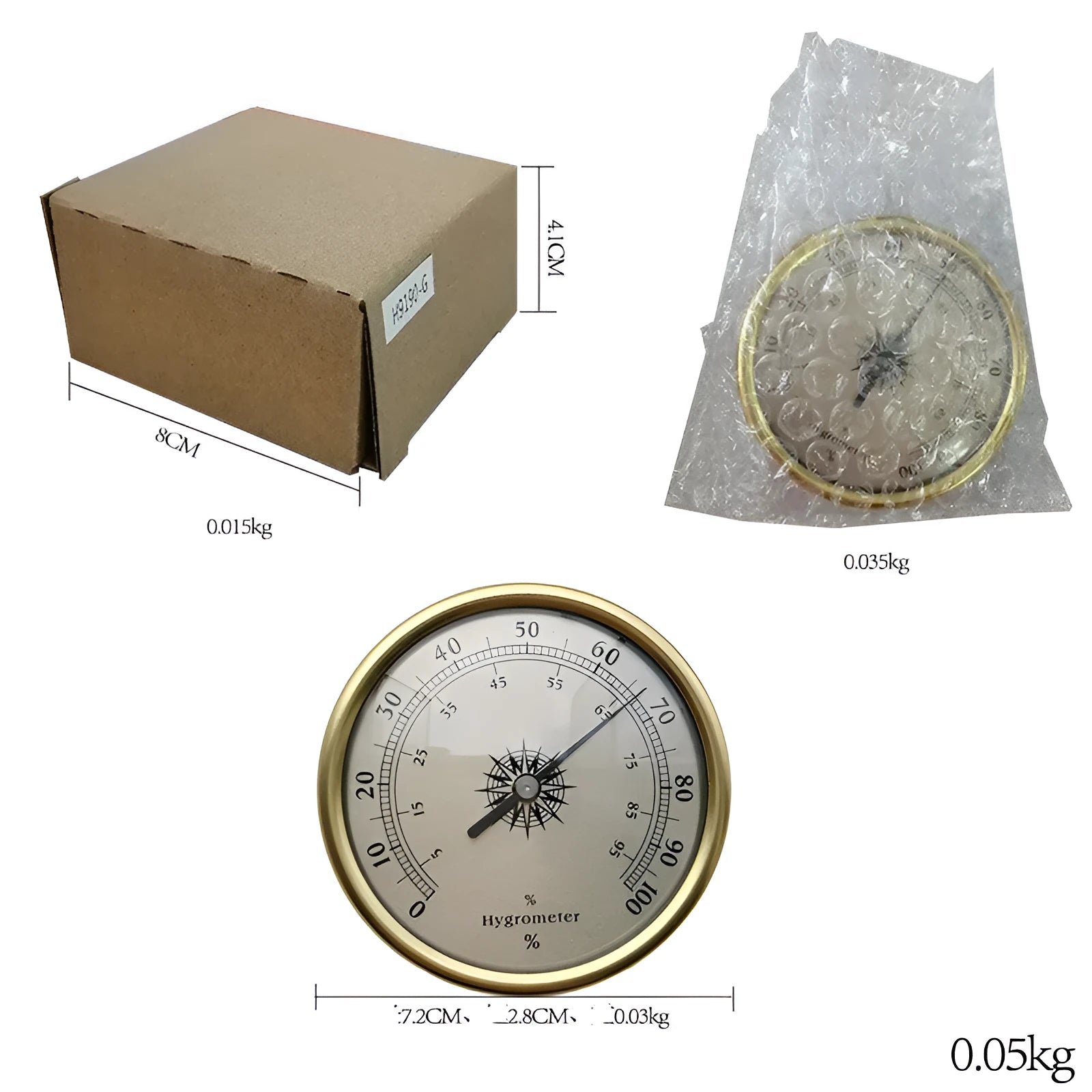 Aluminium analog thermometer and hygrometer with 72mm diameter case for indoor outdoor monitoring