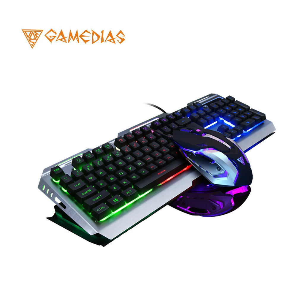 Luminous wired gaming keyboard and mouse set with yellow or rainbow backlight for PC and laptop