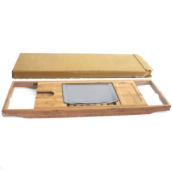 Natural bamboo bathtub storage frame with one shelf, designed for desktop placement in the bathroom.