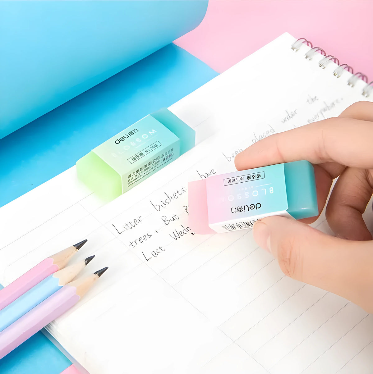 Coloured pencil rubber eraser, soft edge, 4.8cm x 2cm x 1cm, for school, sketching and office use